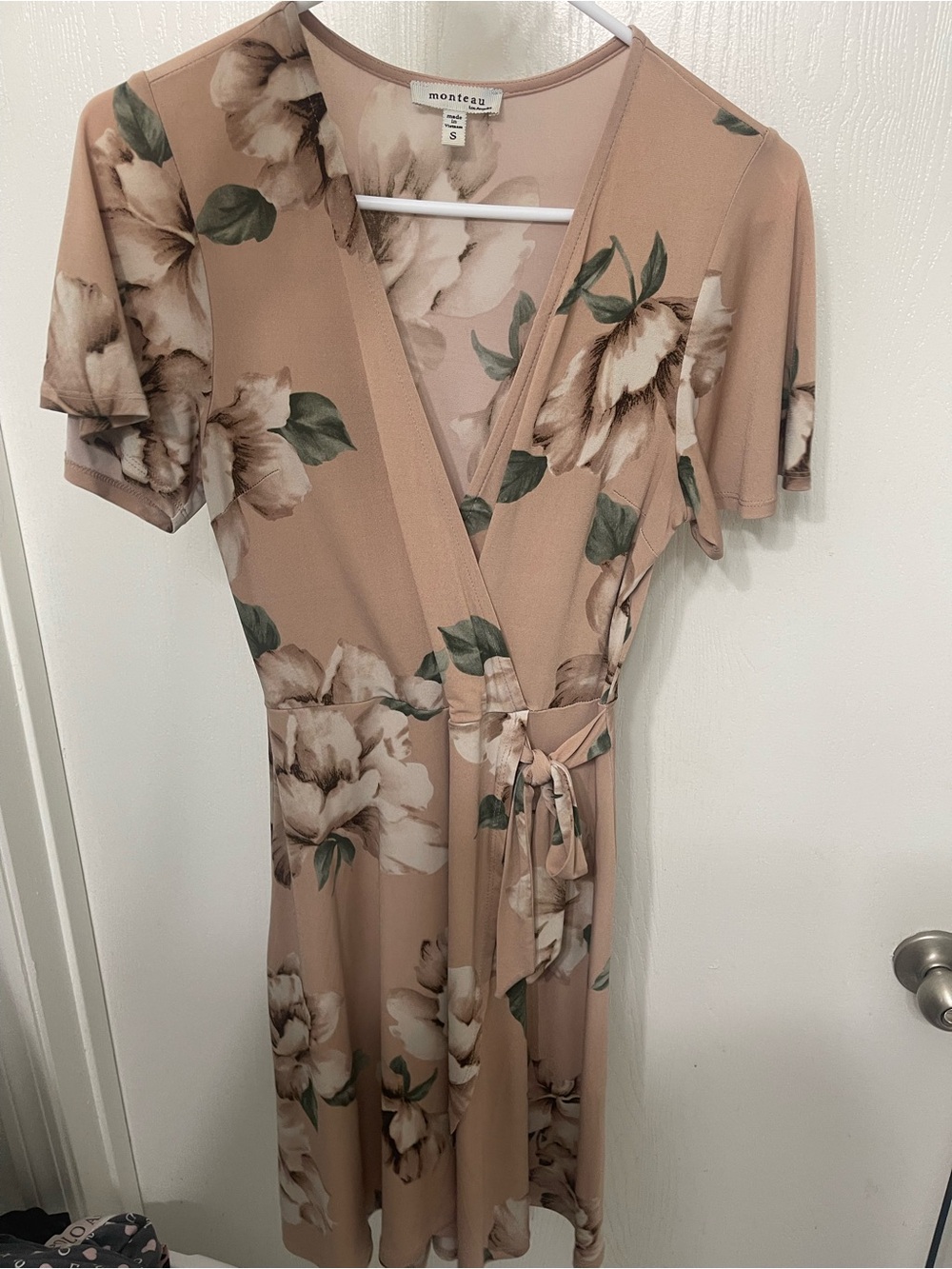 Monteau Beige Floral Wrap Dress